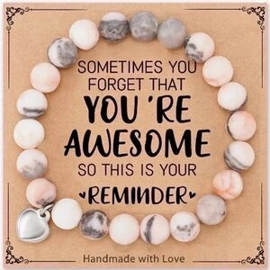 Inspirarional Pink and Gray Beaded Bracelet with Heart Charm